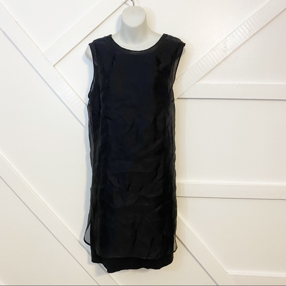Space Style Concept Silk Overlay Sleeveless Shift Knee Length Dress Black Sz L - Picture 1 of 9